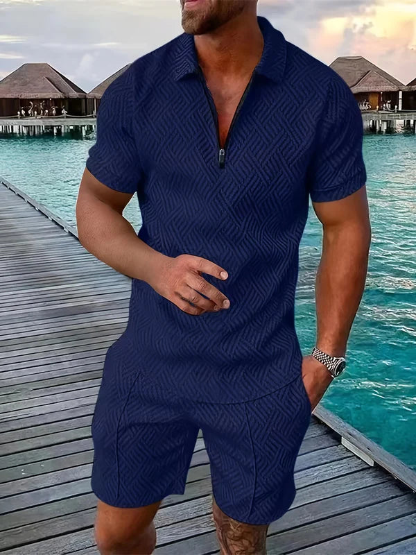 Dante – Textured Zip Polo and Shorts Set for Casual Summer Outfits