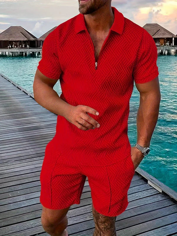 Dante – Textured Zip Polo and Shorts Set for Casual Summer Outfits