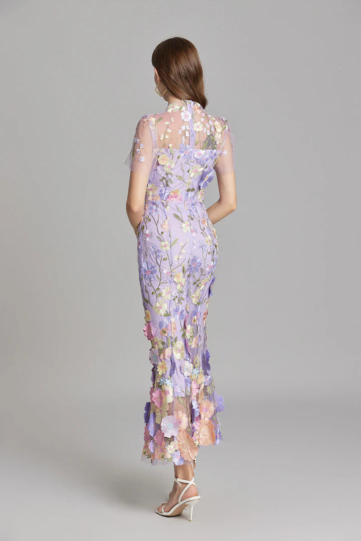 Daphne – Floral Lace Overlay Dress with Cap Sleeves