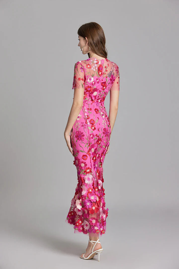 Daphne – Floral Lace Overlay Dress with Cap Sleeves