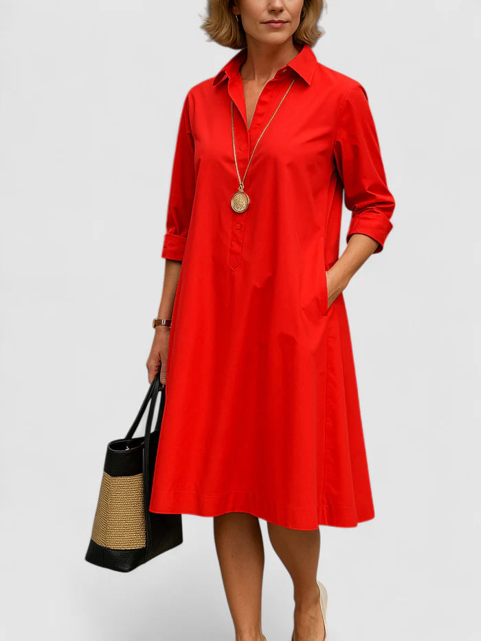 Diana – A-Line Shirt Dress with Collared Neckline and Midi Hem
