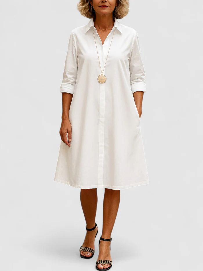 Diana – A-Line Shirt Dress with Collared Neckline and Midi Hem