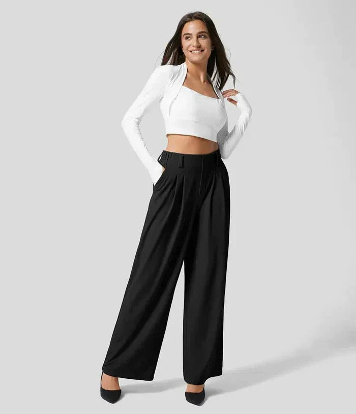 Elara – Wide-Leg Trousers with High Waist and Front Pleats