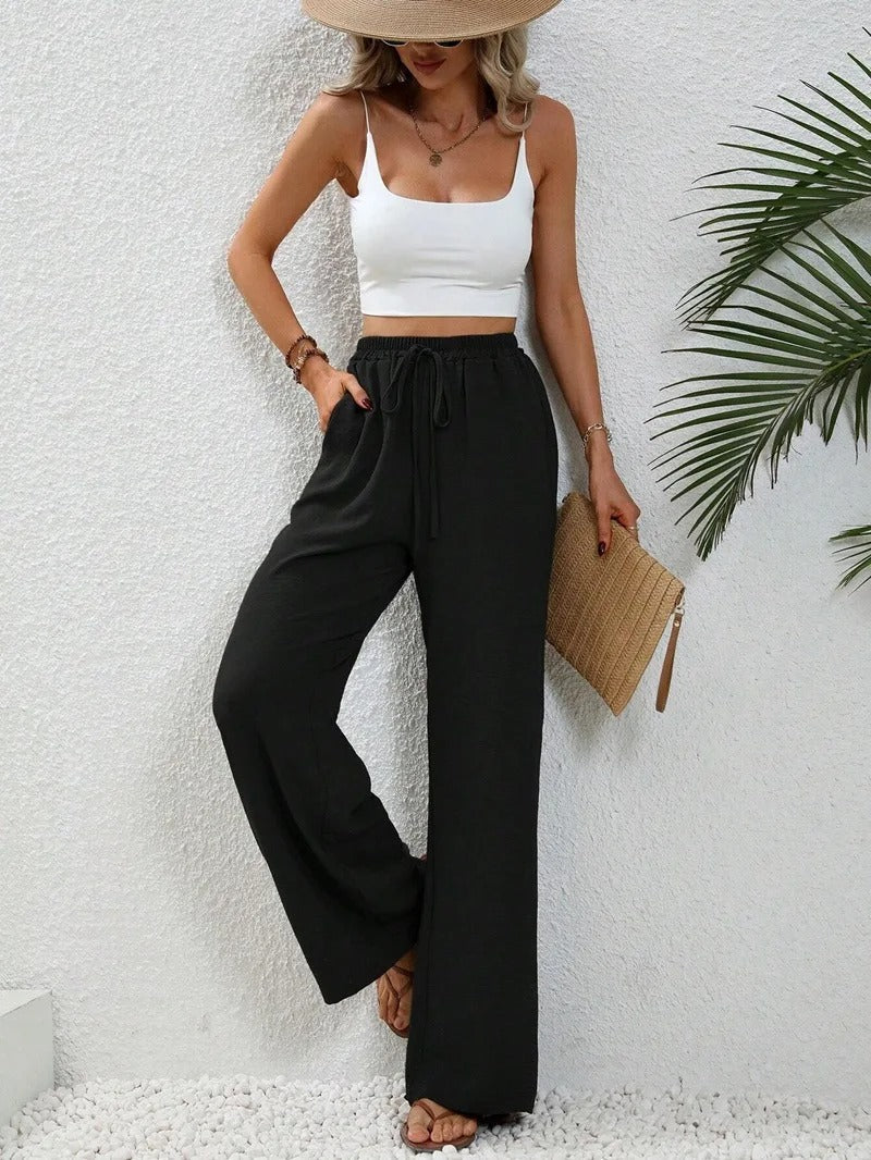 Emma - Wide Leg Trousers with Drawstring Waist and Relaxed Fit