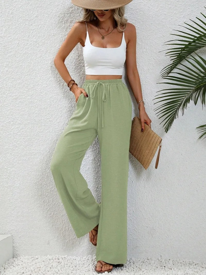 Emma - Wide Leg Trousers with Drawstring Waist and Relaxed Fit
