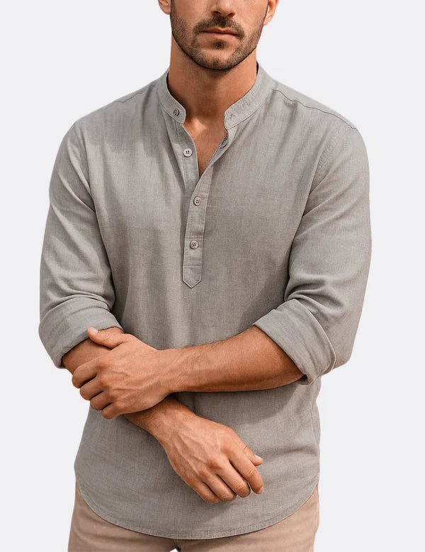 Ethan - Casual Henley Shirt with Mandarin Collar and Relaxed Fit