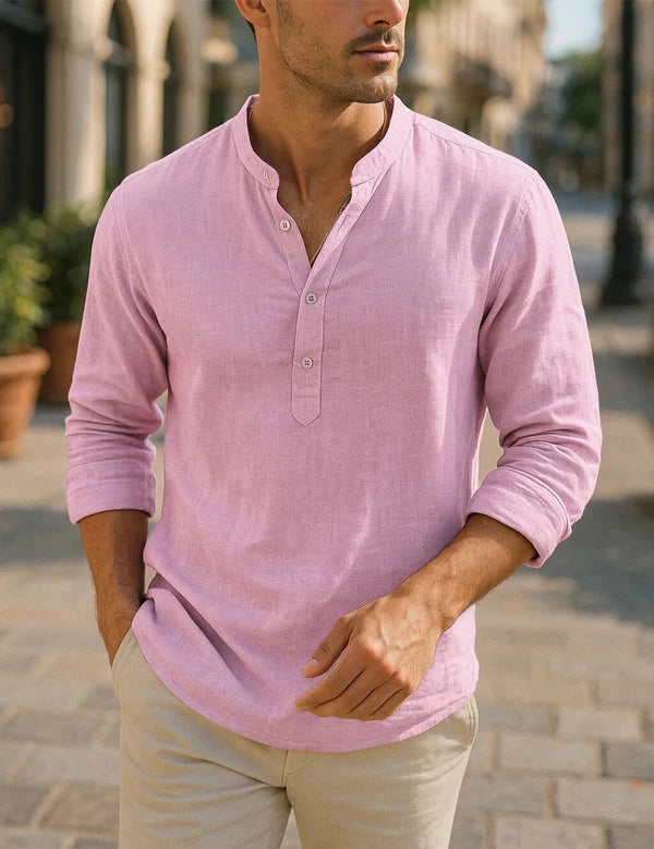 Ethan - Casual Henley Shirt with Mandarin Collar and Relaxed Fit