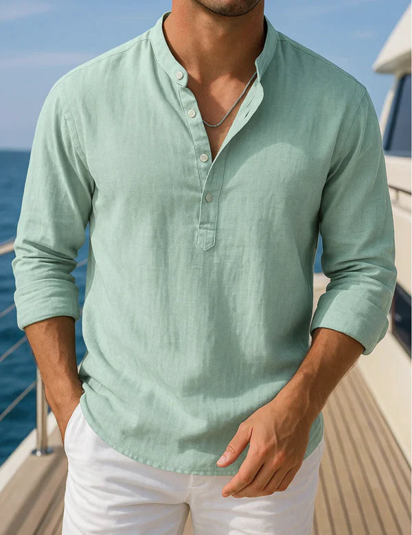 Ethan - Casual Henley Shirt with Mandarin Collar and Relaxed Fit