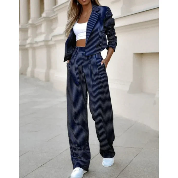 Gabriella - Pinstripe Wide-Leg Suit Set with Cropped Blazer