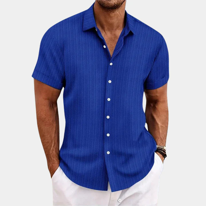 Gavin – Short-Sleeve Button-Up Shirt with Subtle Vertical Texture