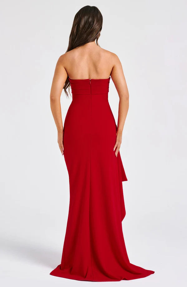 Giselle – Formal Strapless Gown with Draped Detail and Slit Hem