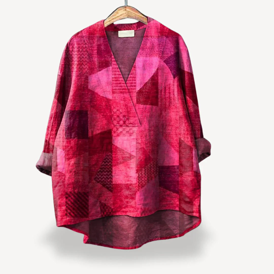 Saphira - Floral Kimono Blouse with Deep V-Neck and Relaxed Fit