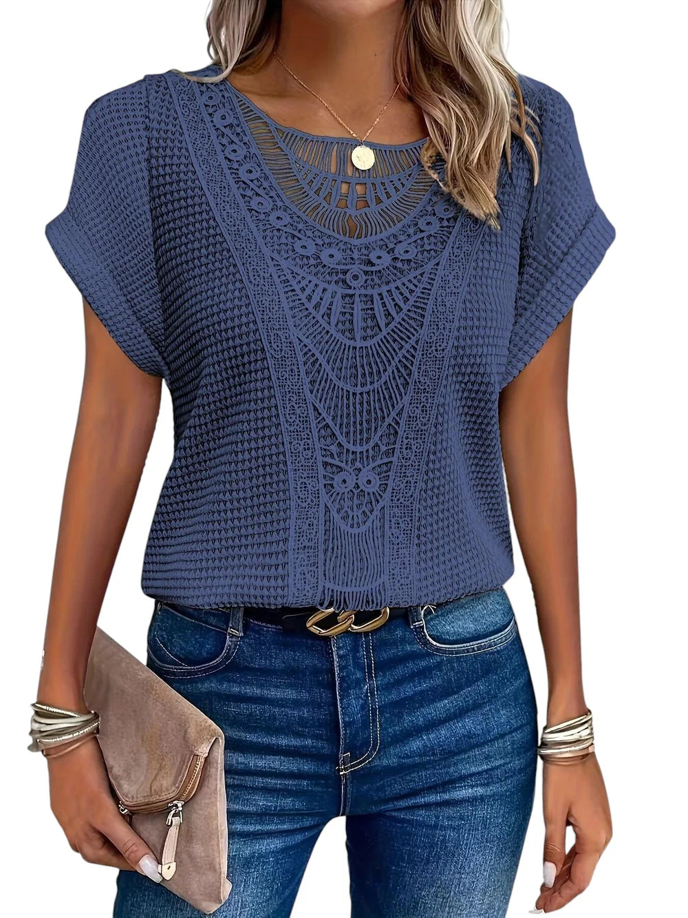 Helena - Crochet Top with Short Sleeves and Boho Detailing