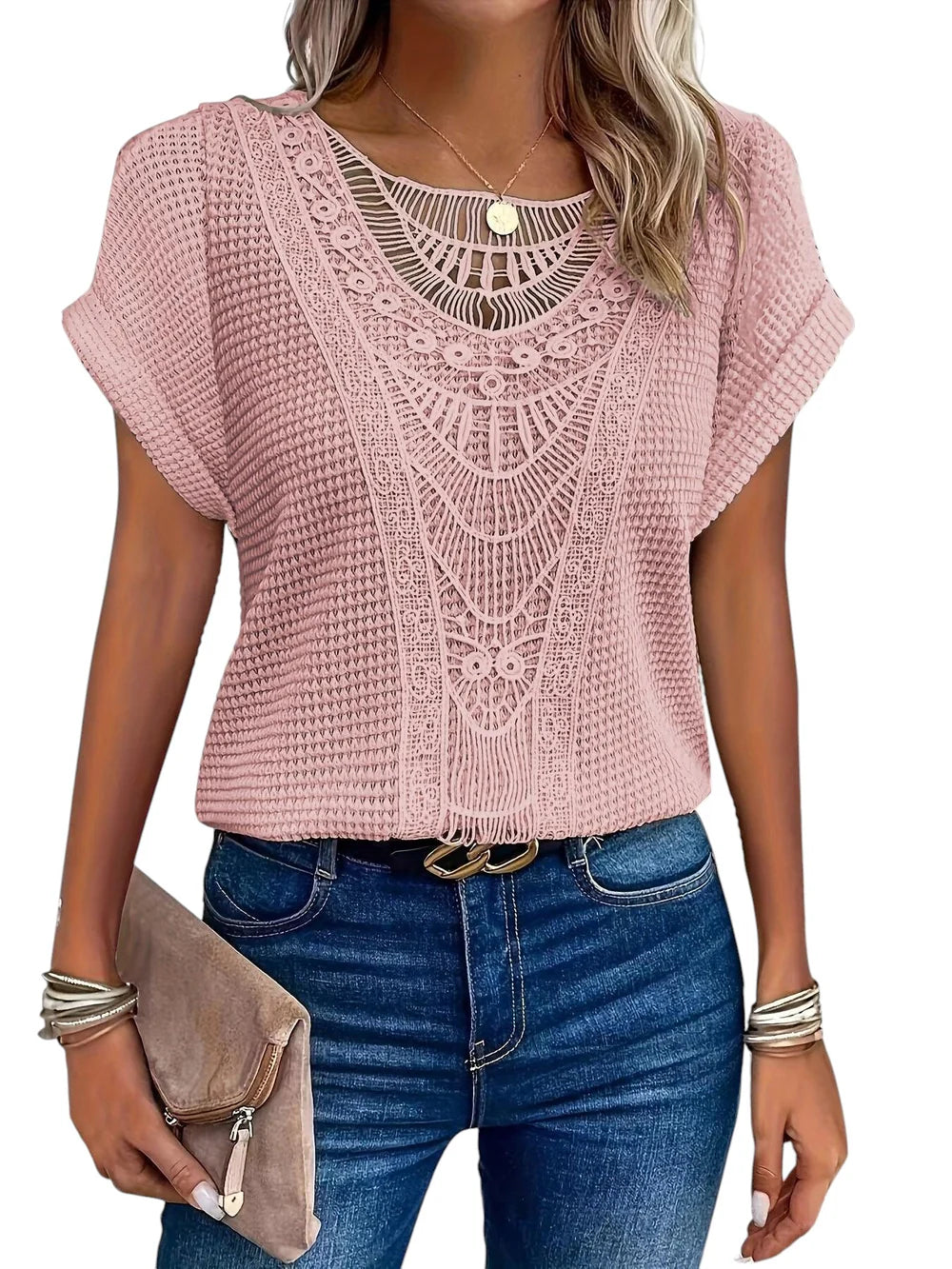 Helena - Crochet Top with Short Sleeves and Boho Detailing