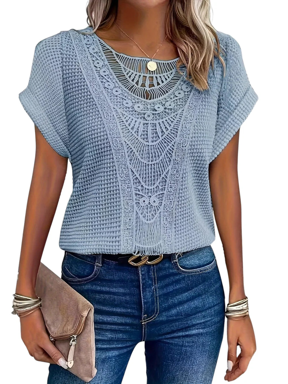 Helena - Crochet Top with Short Sleeves and Boho Detailing