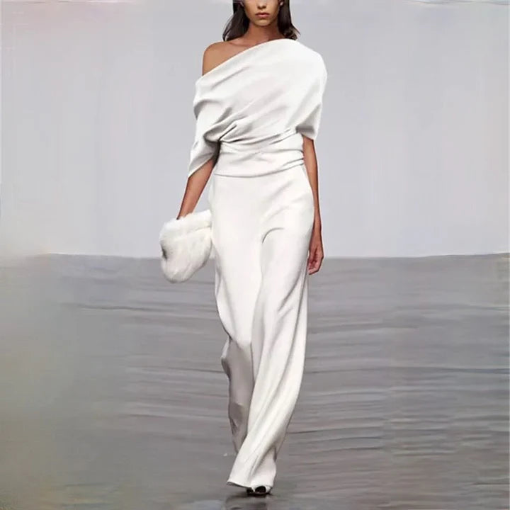 Leona - One-Shoulder Wide-Leg Jumpsuit with Draped Bodice
