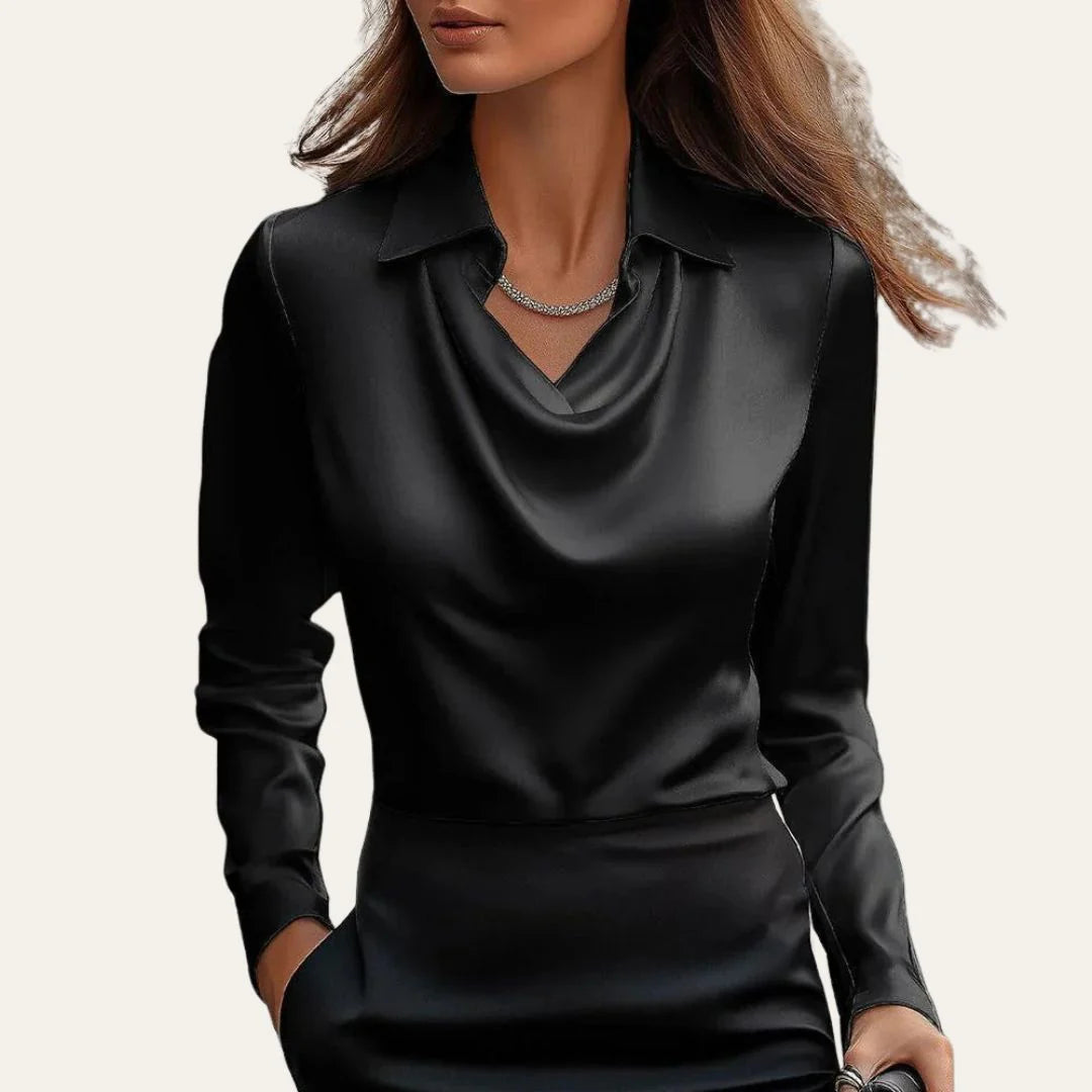 Lyra - Blouse with Draped Cowl Neck and Long Sleeves