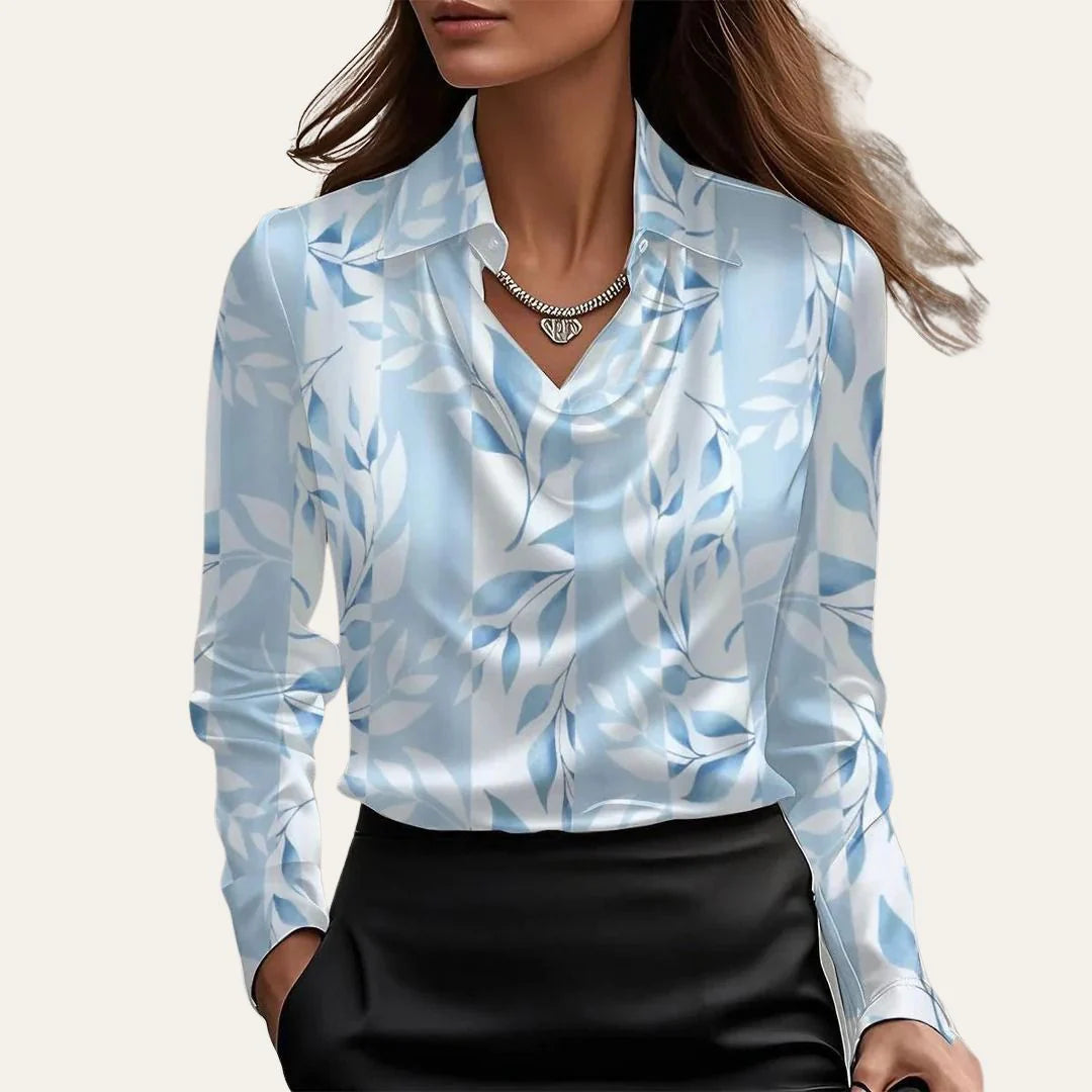 Lyra - Blouse with Draped Cowl Neck and Long Sleeves