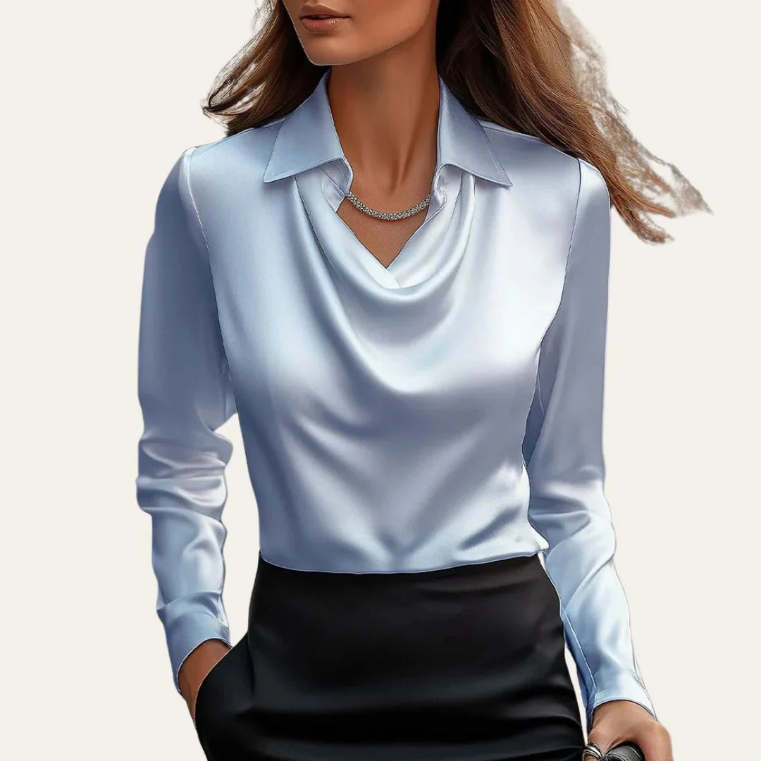 Lyra - Blouse with Draped Cowl Neck and Long Sleeves
