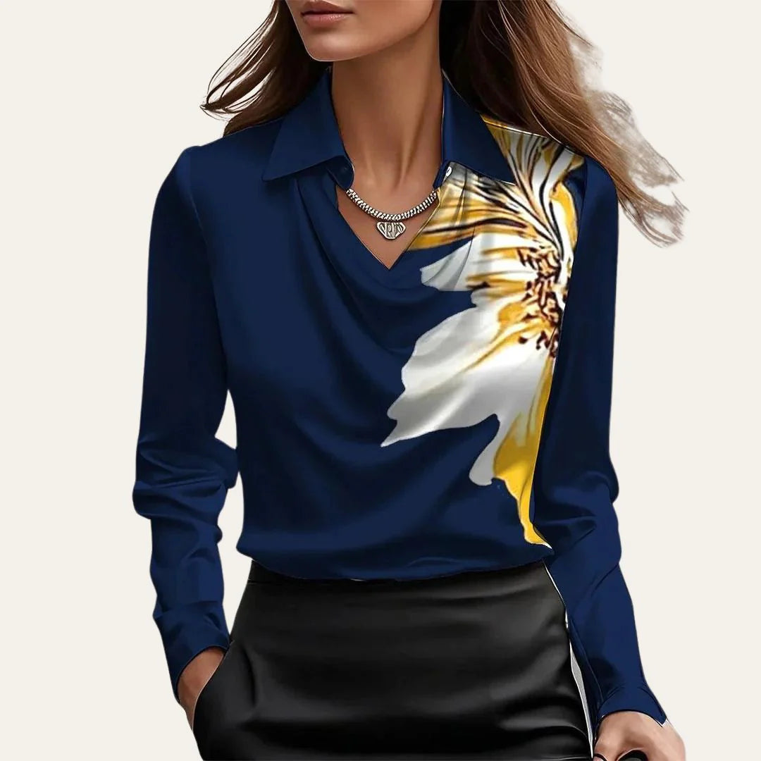 Lyra - Blouse with Draped Cowl Neck and Long Sleeves
