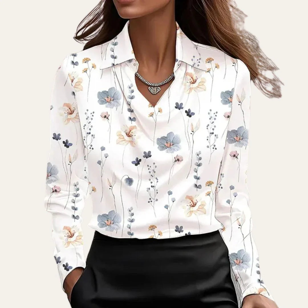 Lyra - Blouse with Draped Cowl Neck and Long Sleeves