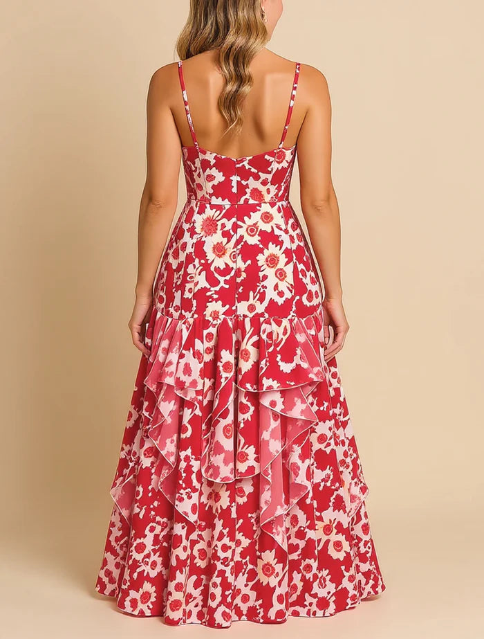 Isabelle – Ruffled Floral Maxi Dress with Sweetheart Neckline
