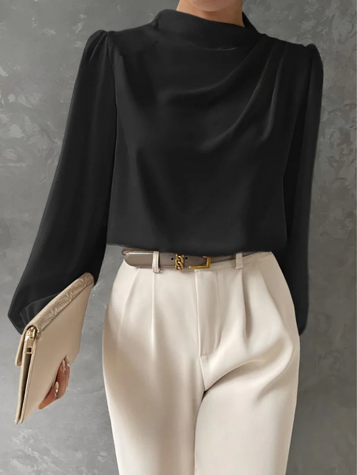 Odalys – Draped Blouse with Long Bishop Sleeves