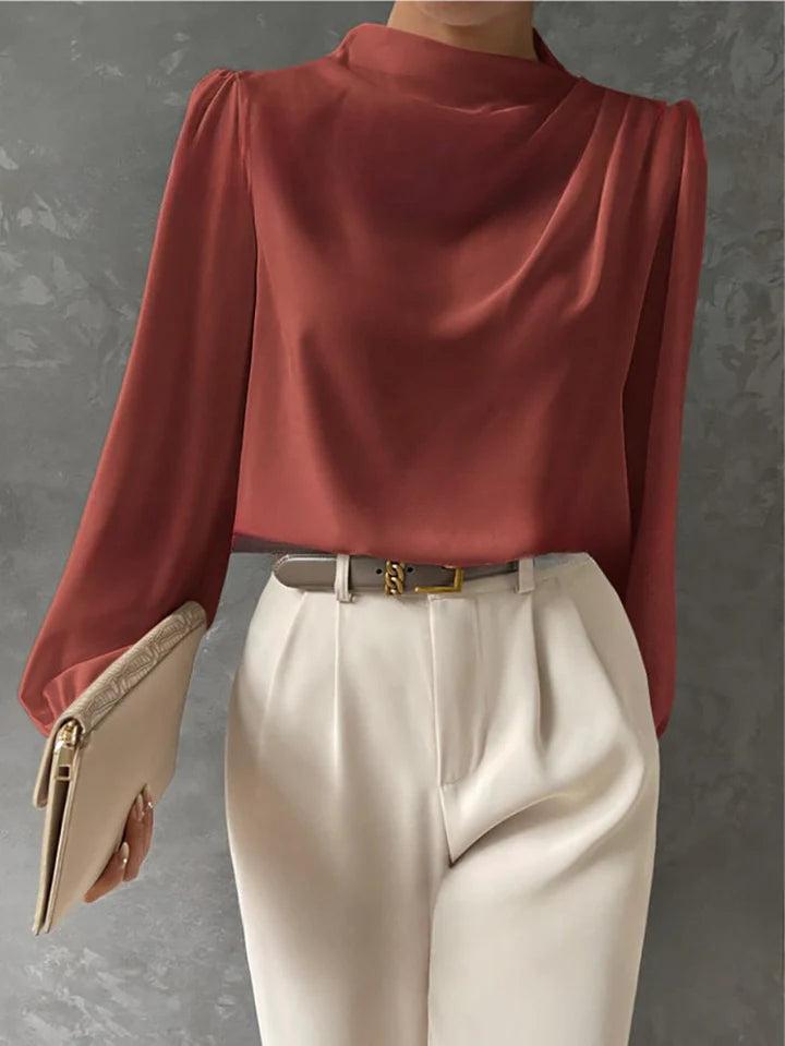 Odalys – Draped Blouse with Long Bishop Sleeves