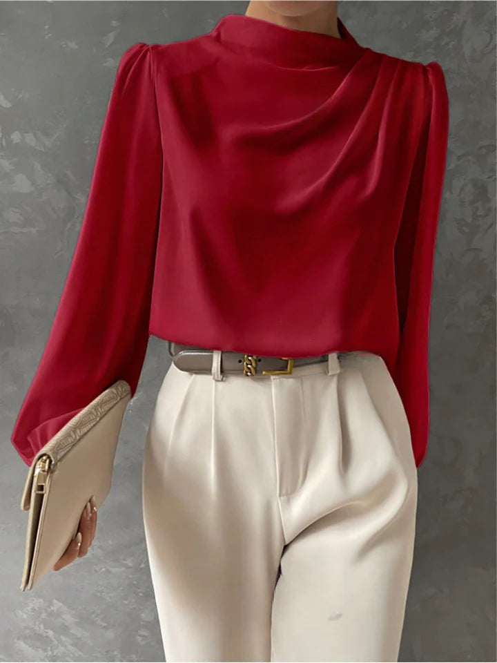 Odalys – Draped Blouse with Long Bishop Sleeves