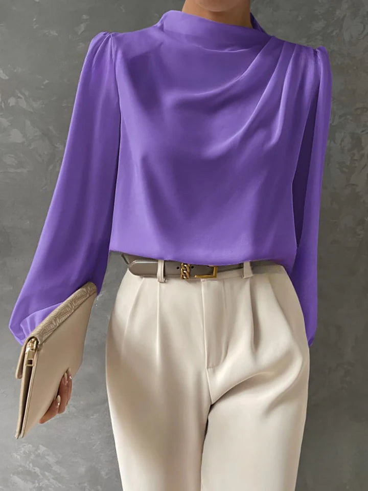 Odalys – Draped Blouse with Long Bishop Sleeves
