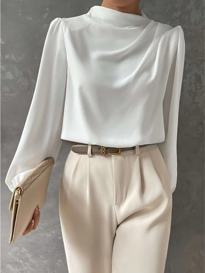 Odalys – Draped Blouse with Long Bishop Sleeves