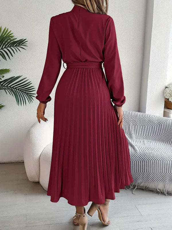 Ivy - Minimalist Midi Dress with Belted Fit and Flowing Pleats