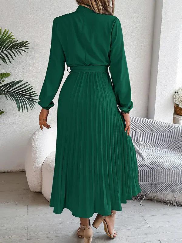 Ivy - Minimalist Midi Dress with Belted Fit and Flowing Pleats