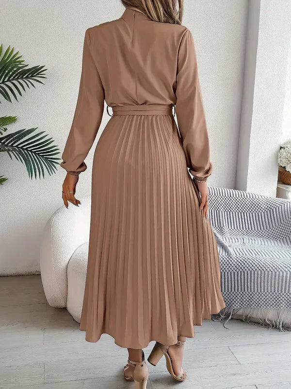 Ivy - Minimalist Midi Dress with Belted Fit and Flowing Pleats