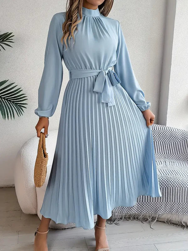 Ivy - Minimalist Midi Dress with Belted Fit and Flowing Pleats