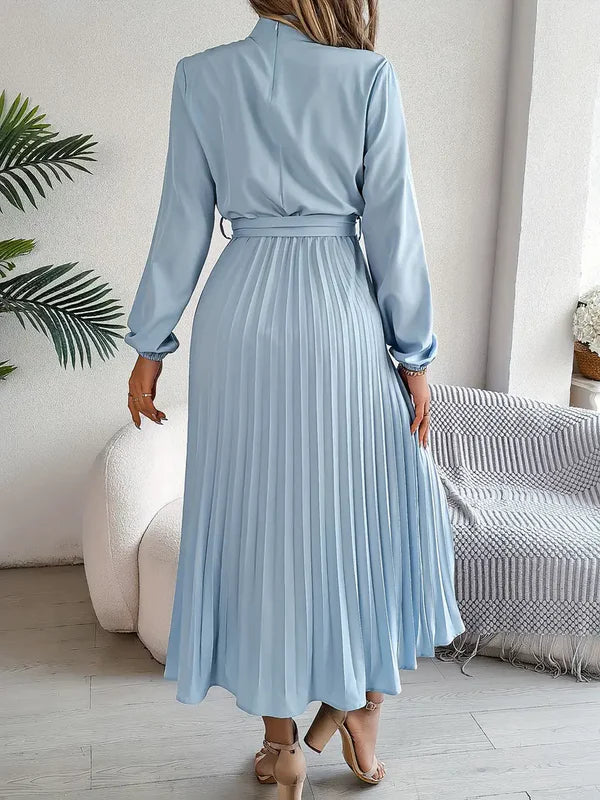 Ivy - Minimalist Midi Dress with Belted Fit and Flowing Pleats