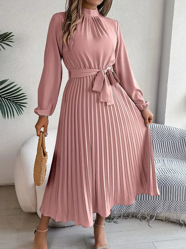 Ivy - Minimalist Midi Dress with Belted Fit and Flowing Pleats