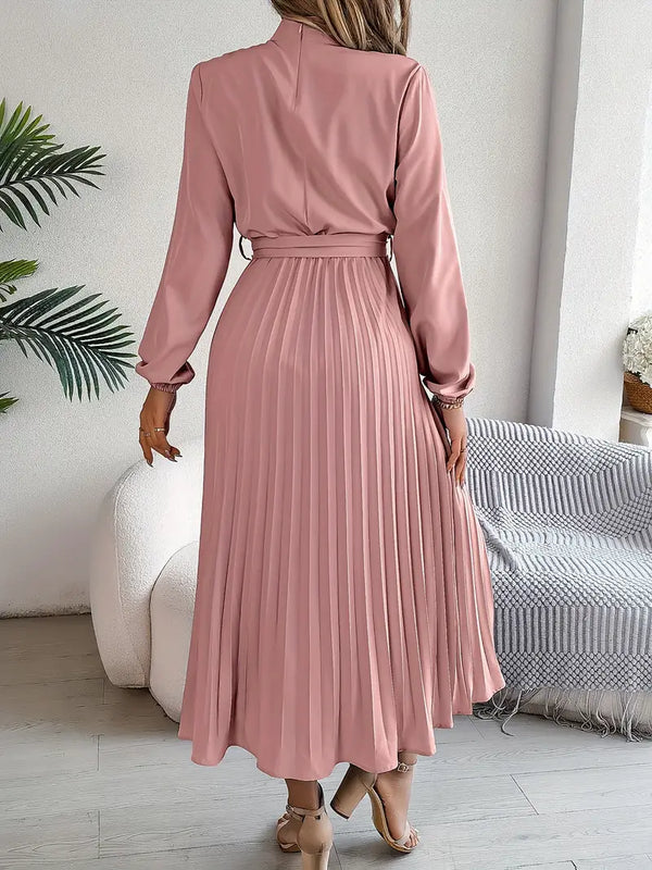 Ivy - Minimalist Midi Dress with Belted Fit and Flowing Pleats