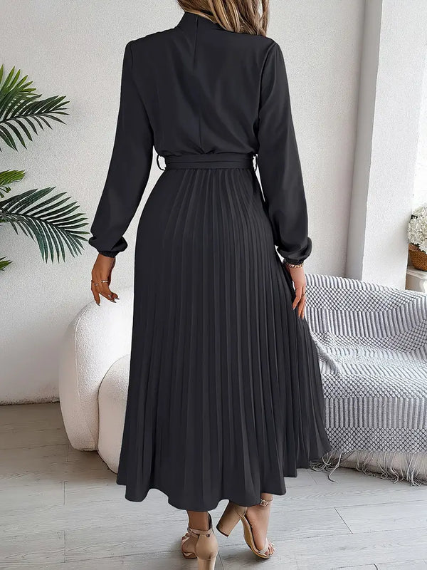 Ivy - Minimalist Midi Dress with Belted Fit and Flowing Pleats