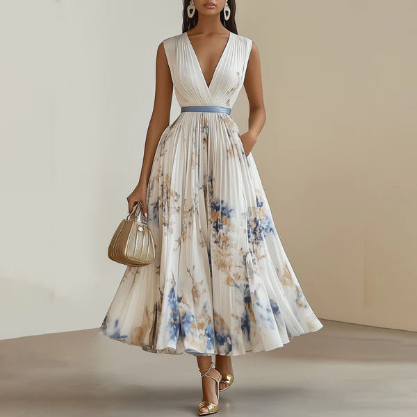 Juliana - Sophisticated V-Neck Pleated Dress for Special Occasions