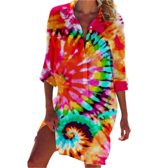 Lana – Button-Up Beach Shirt Dress with Rolled Sleeves and Relaxed Fit