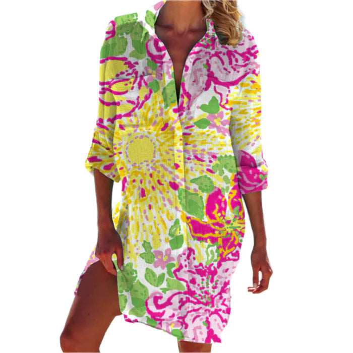 Lana – Button-Up Beach Shirt Dress with Rolled Sleeves and Relaxed Fit