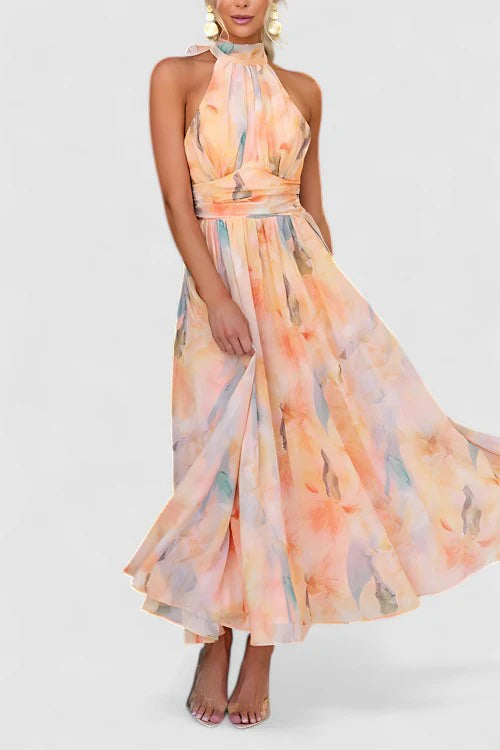 Lana – Halter Neck Midi Dress with Flowy A-Line Silhouette