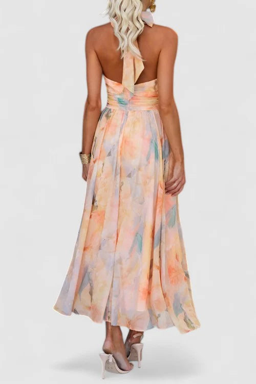 Lana – Halter Neck Midi Dress with Flowy A-Line Silhouette