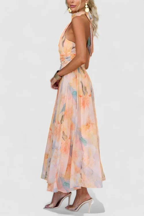 Lana – Halter Neck Midi Dress with Flowy A-Line Silhouette