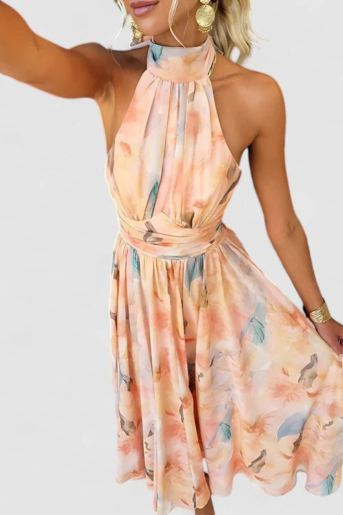 Lana – Halter Neck Midi Dress with Flowy A-Line Silhouette