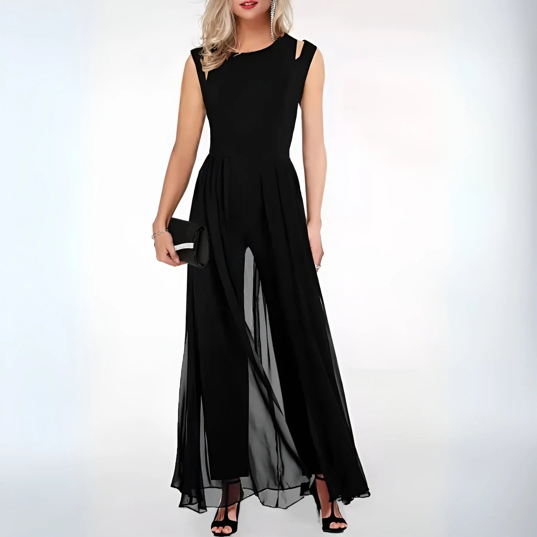 Larena - Sleeveless Jumpsuit with Sheer Wide-Leg Panels