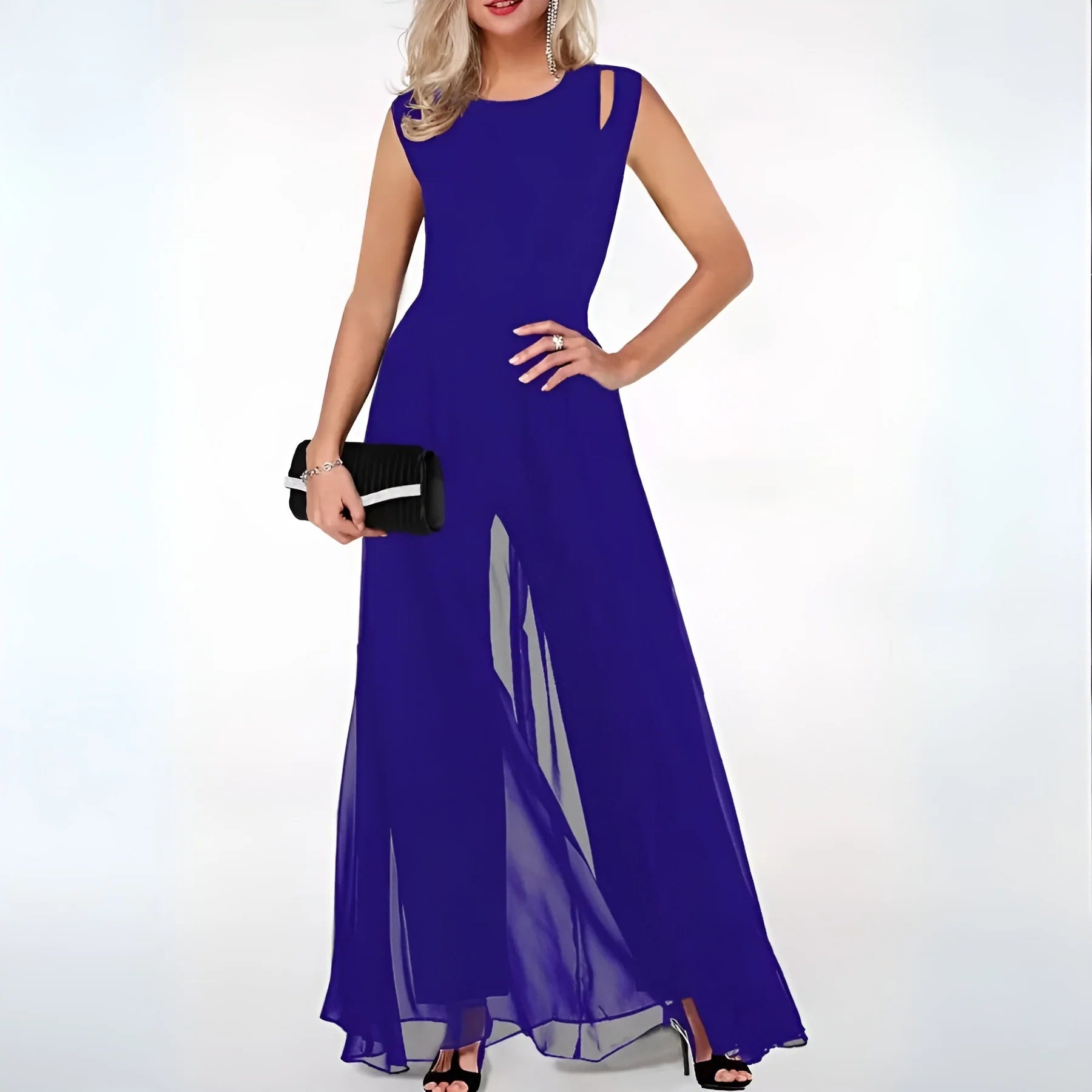 Larena - Sleeveless Jumpsuit with Sheer Wide-Leg Panels