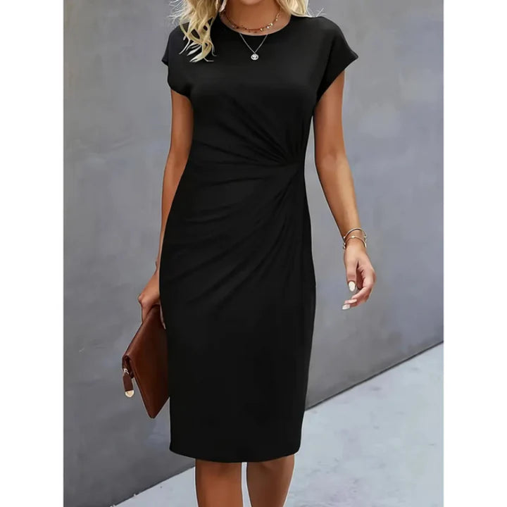 Leah – Timeless Midi Dress with Tailored Fit and Draped Waist
