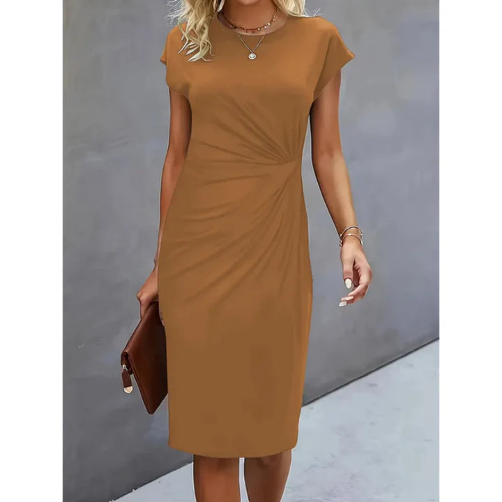 Leah – Timeless Midi Dress with Tailored Fit and Draped Waist